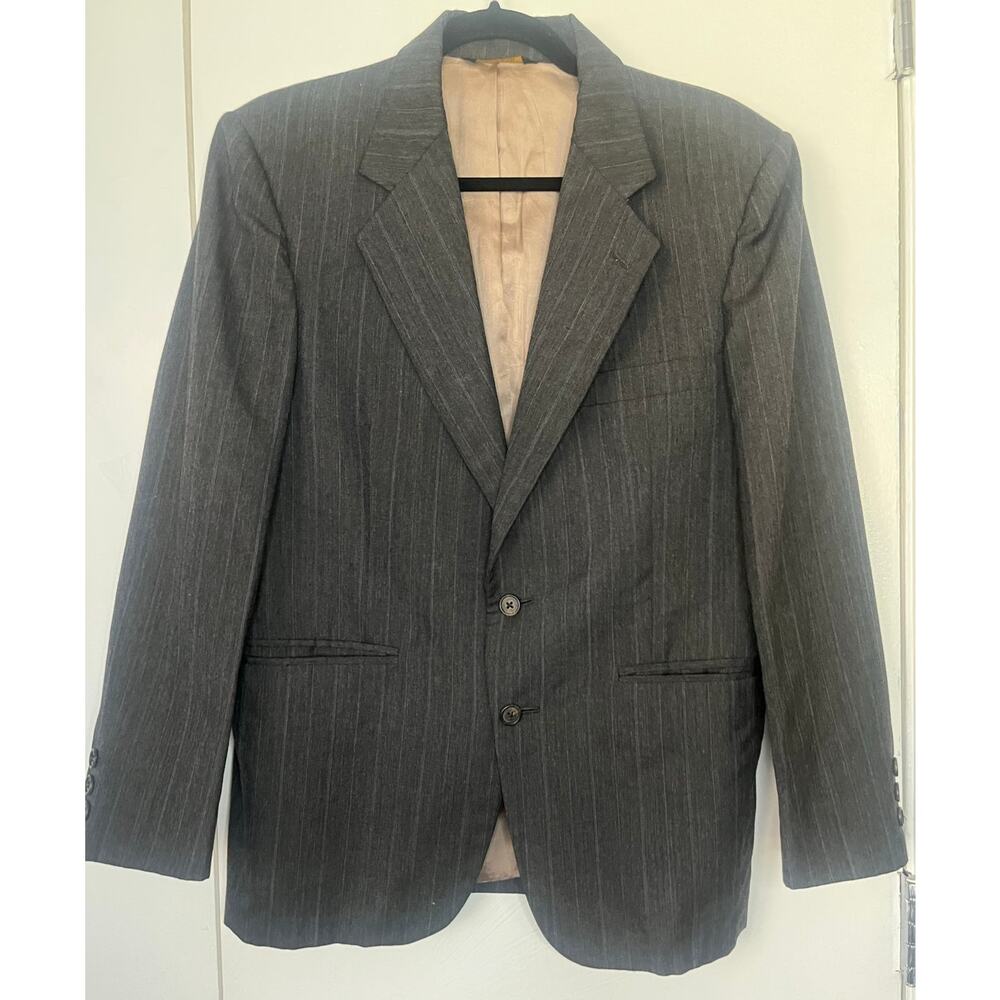 Vintage 70s Men's Milbern Dark Gray Striped Blazer Suit Jacket Medium Large 42